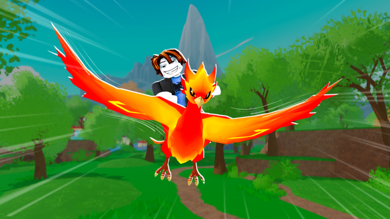 A player riding a phoenix across the Ride A Pet map